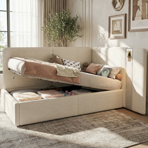 3ft single ottoman bed boucle - single,