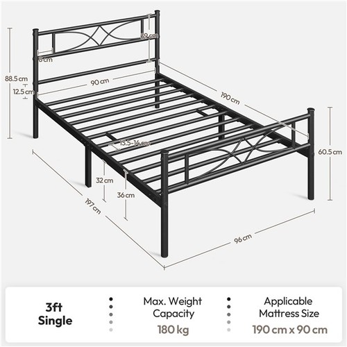 Single metal bed frame - bed, with