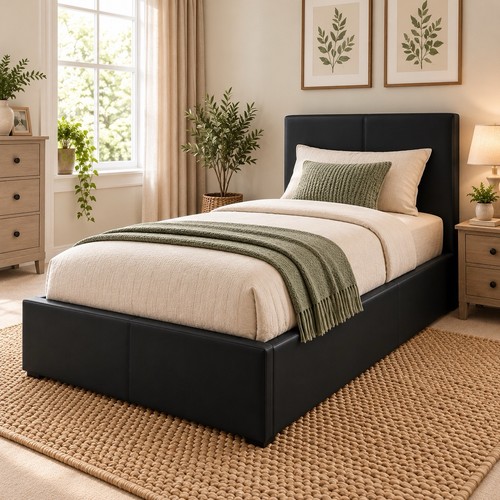 3ft single bed black ottoman - single,