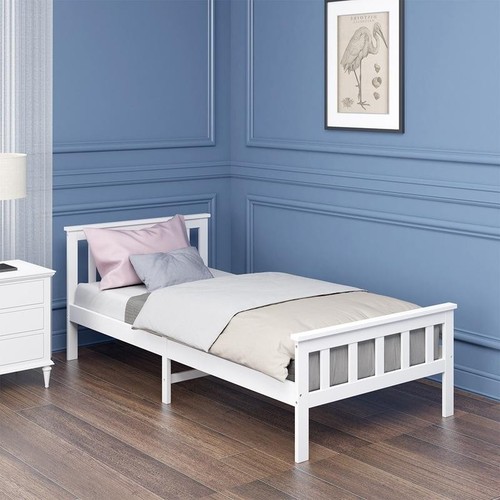 3ft white single pinewood bed - white,