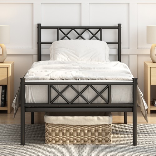 Metal bed frame cross design - metal, w/cross-design