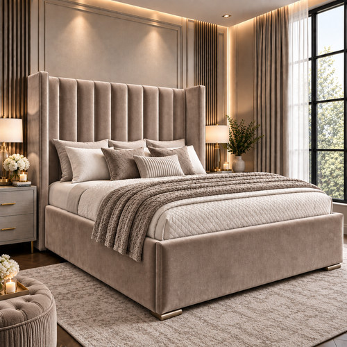 Winged panel plush velvet bed - panel,