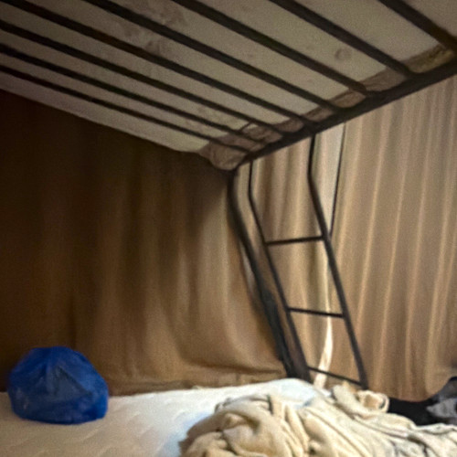 Black metal single bunk bed - black,